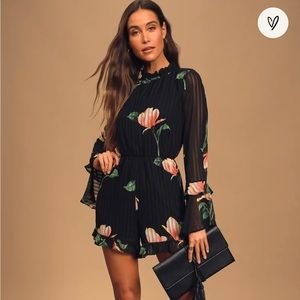 Talking Sweet Black Floral Print Long Sleeve Cutout Romper - Worn Once